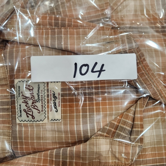 Lucky Brand Shirt Mens Large Brown 100% Cotton Pearl Snap Stretch Plaid Western - Picture 10 of 10
